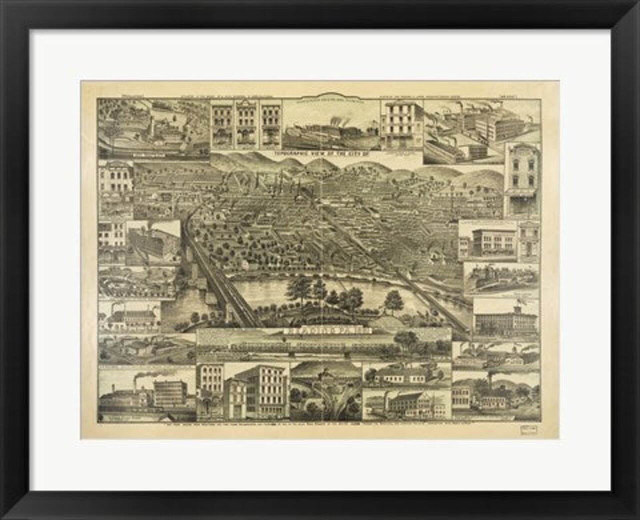 Framed Art Topographic View of the City of Reading PA. 1881 Wall Decor 18x24 Artwork
